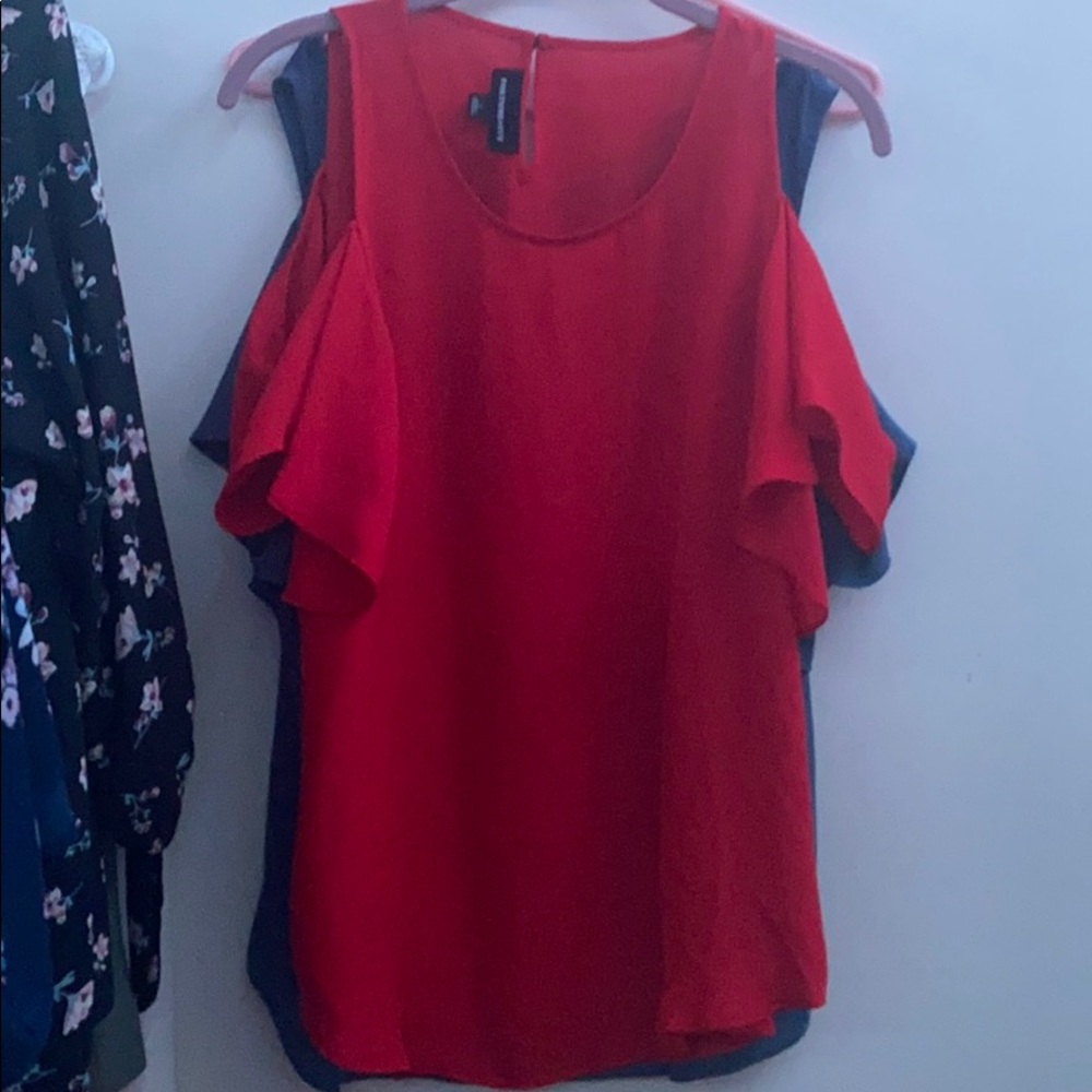 Red cold shoulder top.